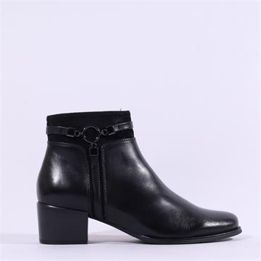 Regarde Le Ciel Ring Buckle Ankle Boot - Black Leather